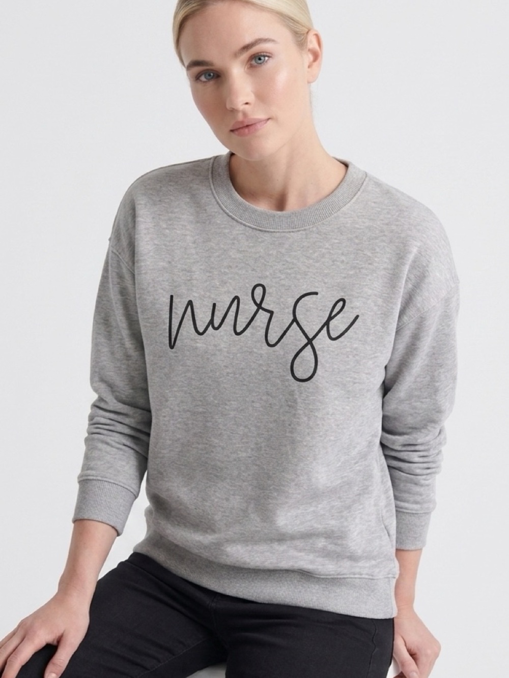 Nurse ๐ทScript Grey Cotton Crewneck Sweatshirt Womenโs size Large